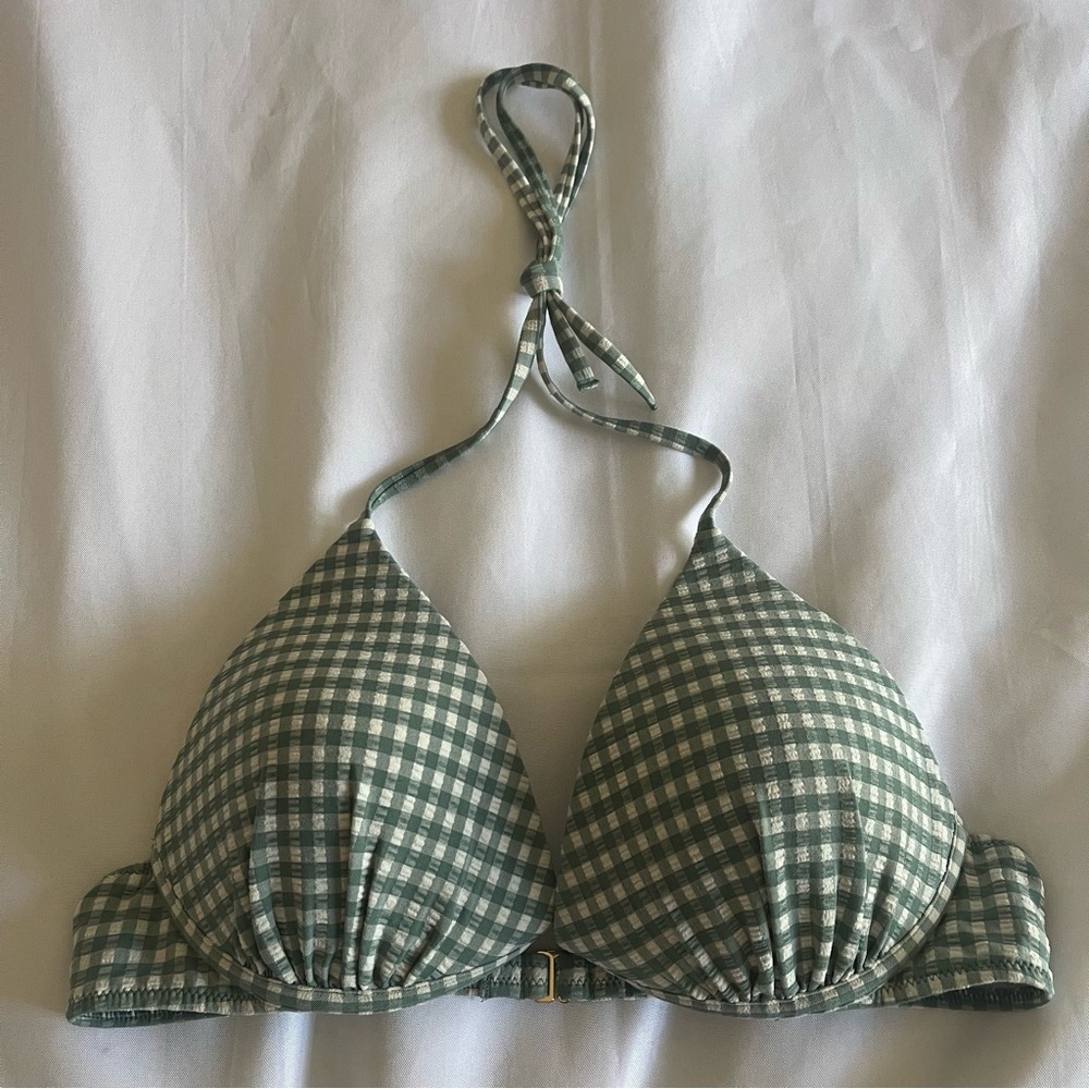 Shade & Shore Green/White Gingham Underwire 36B Womens Bikini Top